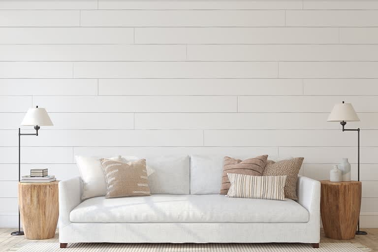 Living room with shiplap wall