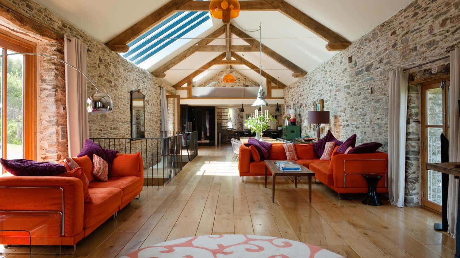 A living room in a renovated 18th century barn