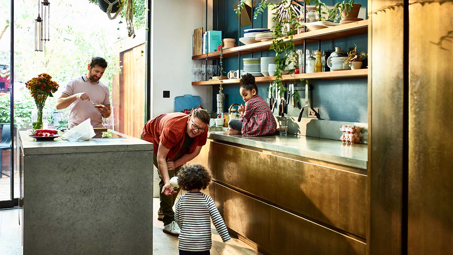 A happy family in a kitchen