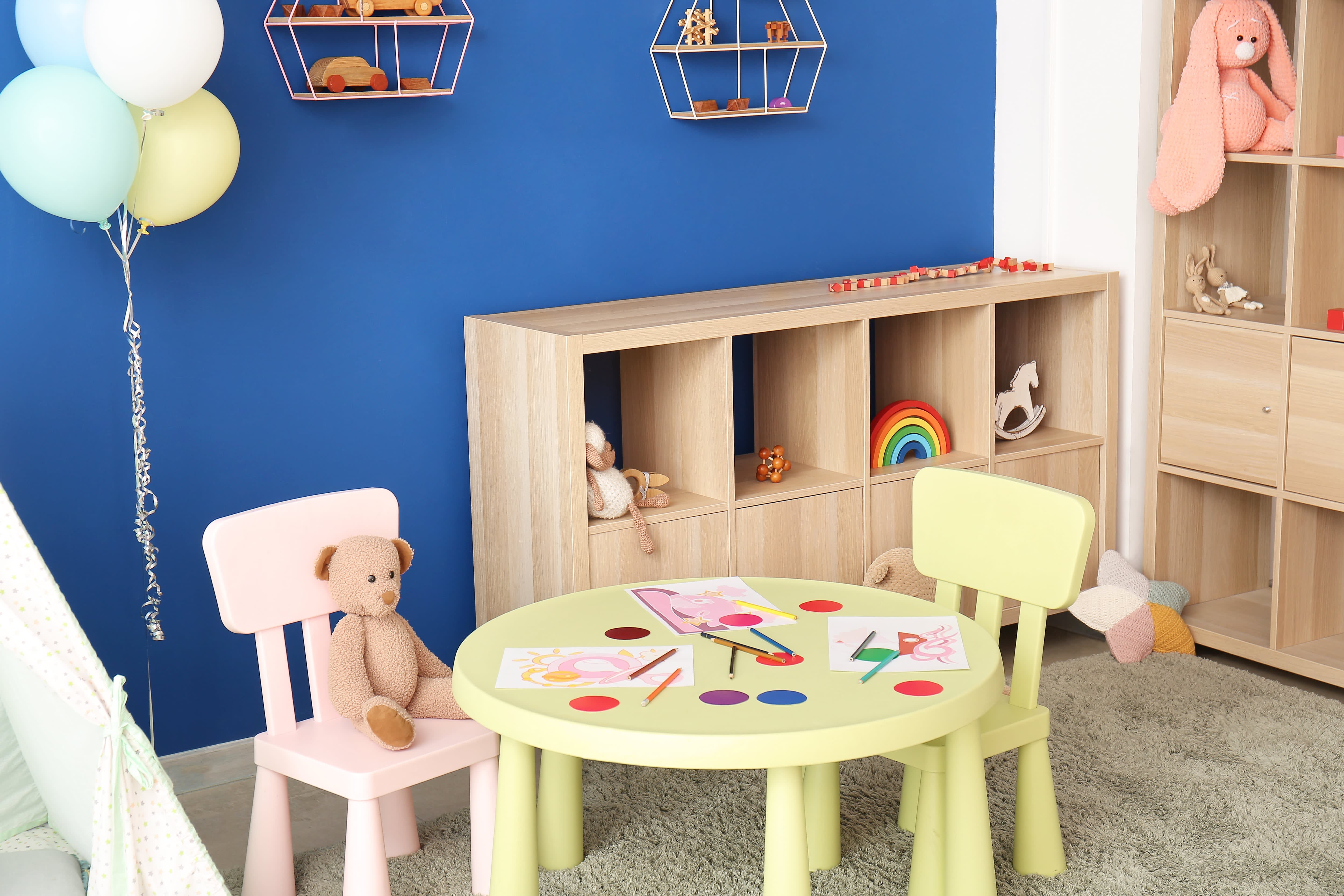 Interior of child’s room with low-level furniture