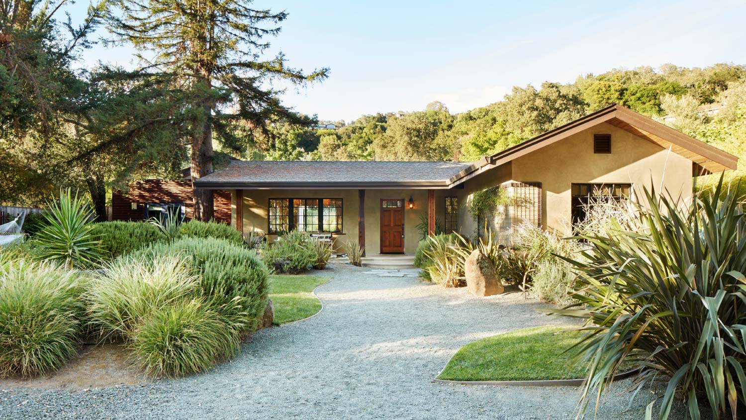 A front house with a yard