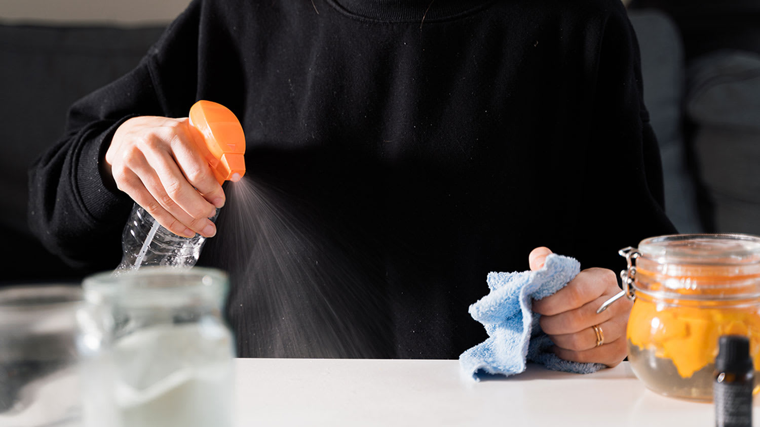 woman diy cleaning spray