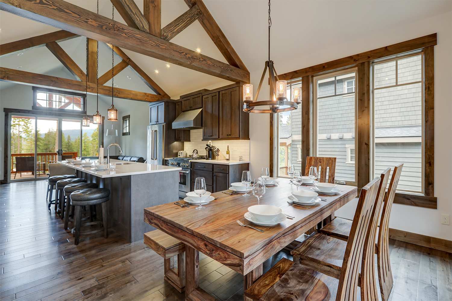 Exposed ceiling support beams in home