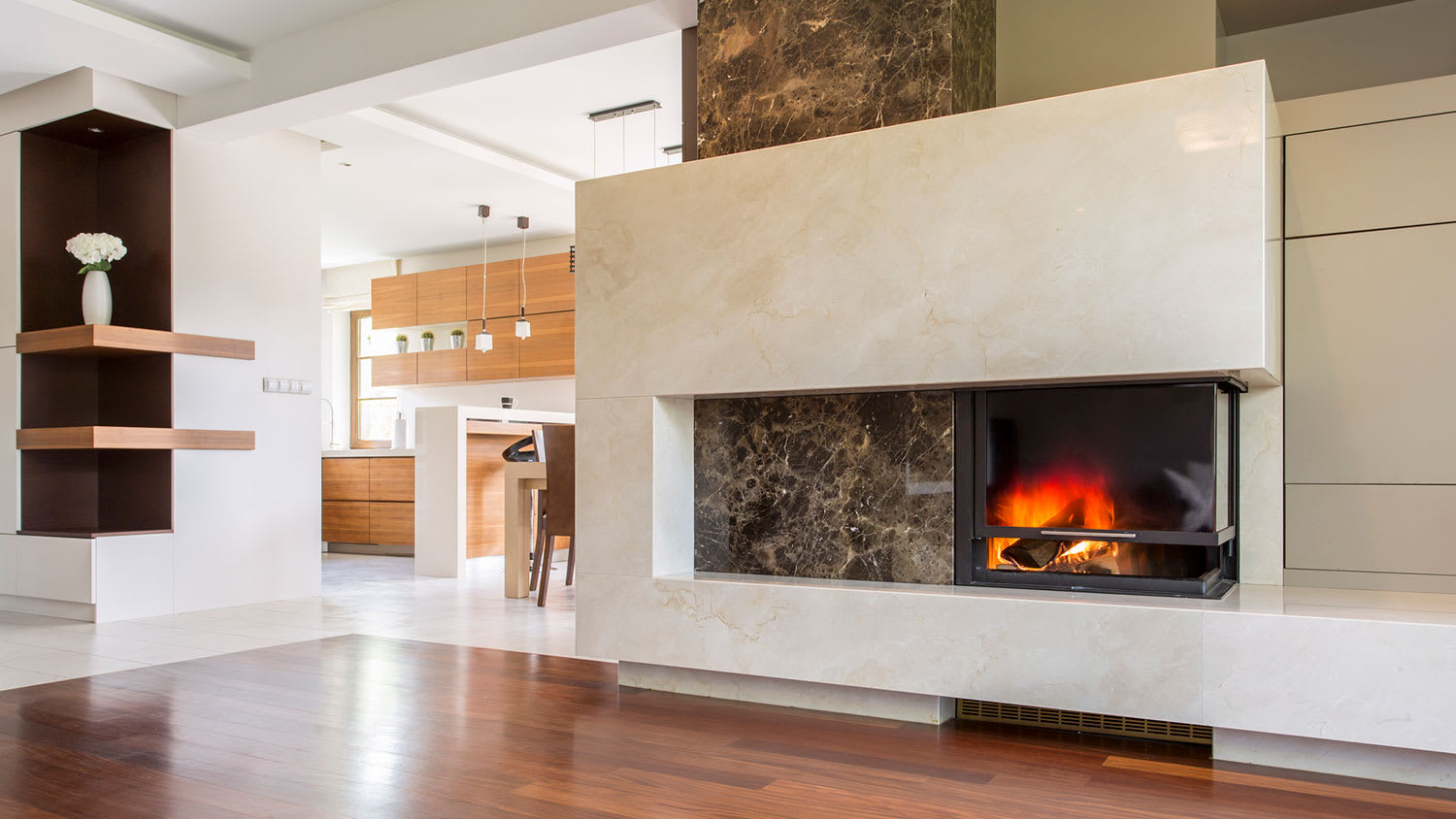 Modern fireplace surround made with marble stone