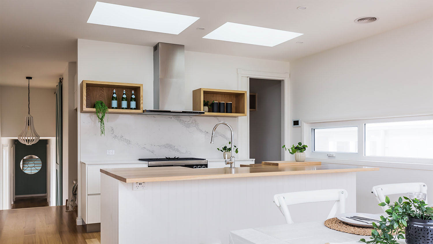 home interior of a kitchen with a skylight