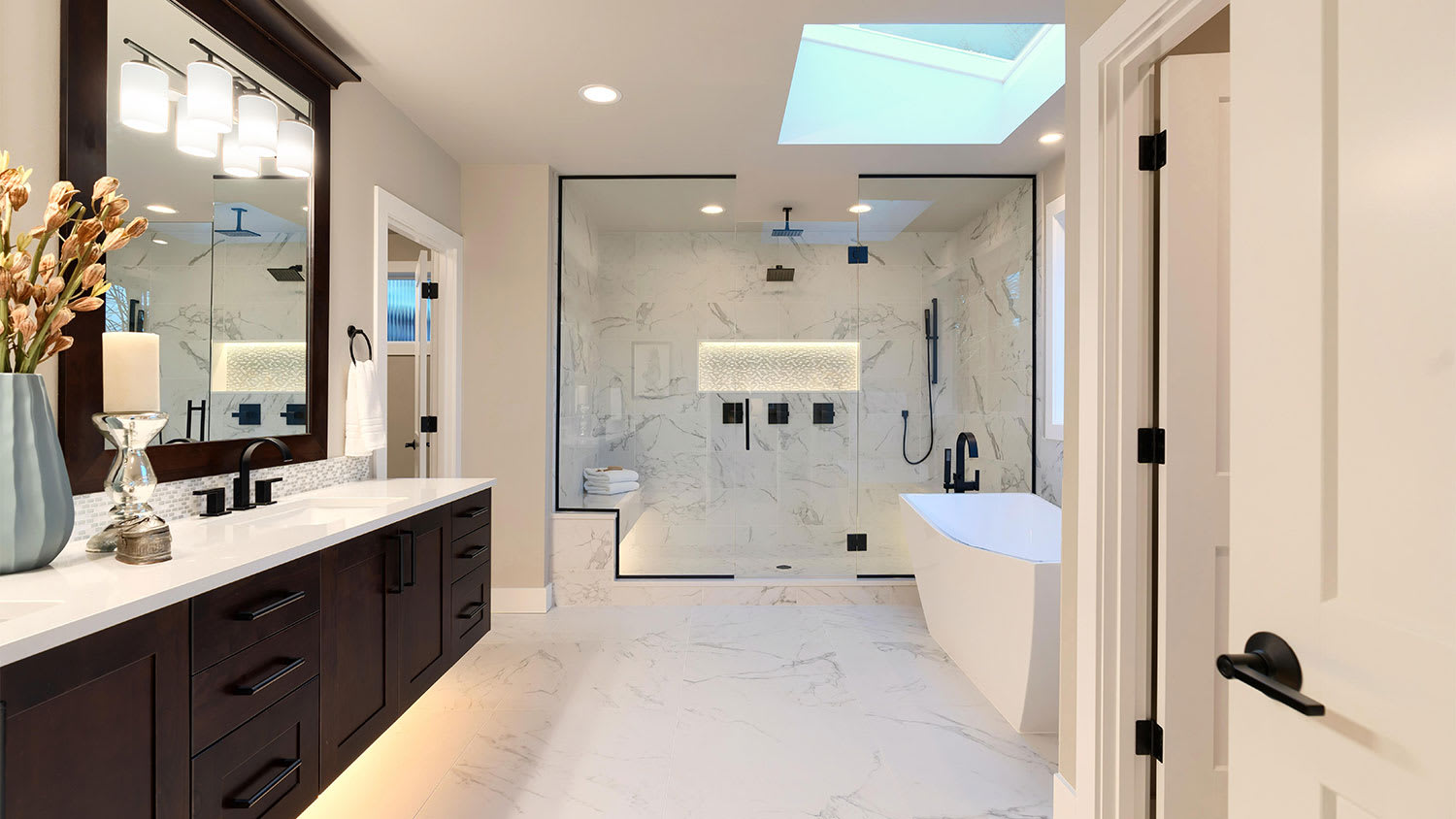luxury bathroom with skylight