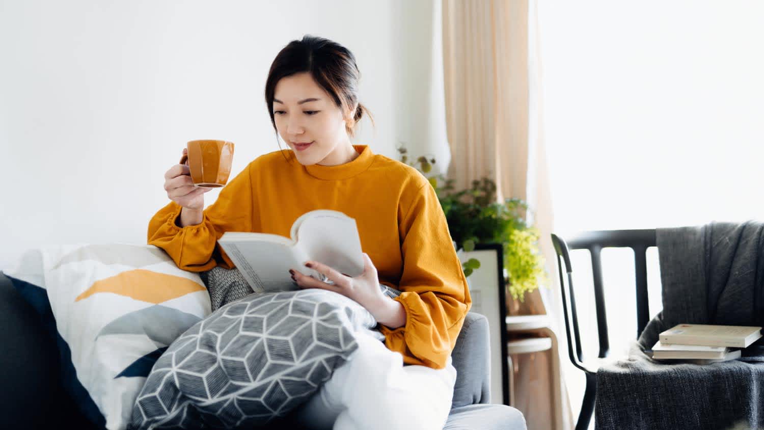 A woman reading a book