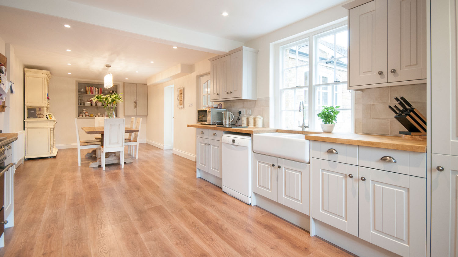 Kitchen with light hardwood floors