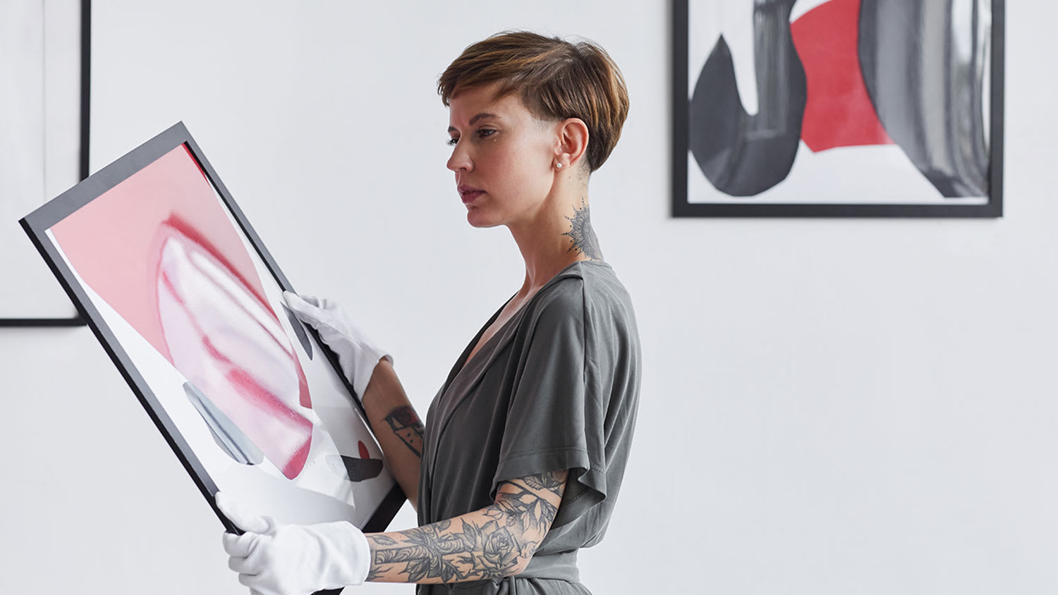 A woman handles art