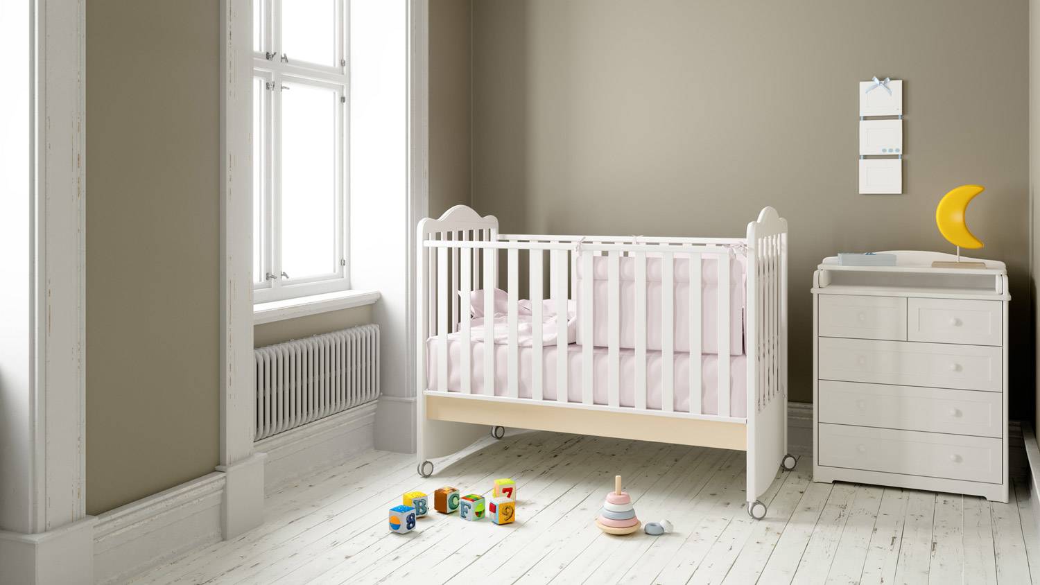A modern and minimalistic nursery with natural light
