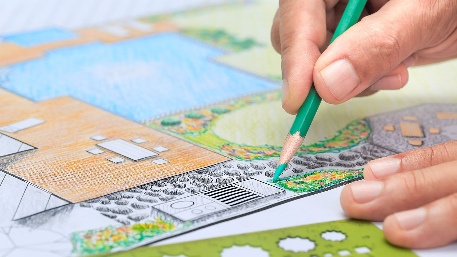 A closeup of landscape design plans