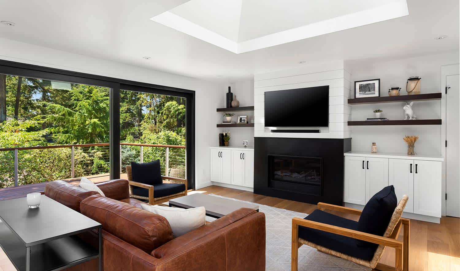 Beautiful living room with large skylight