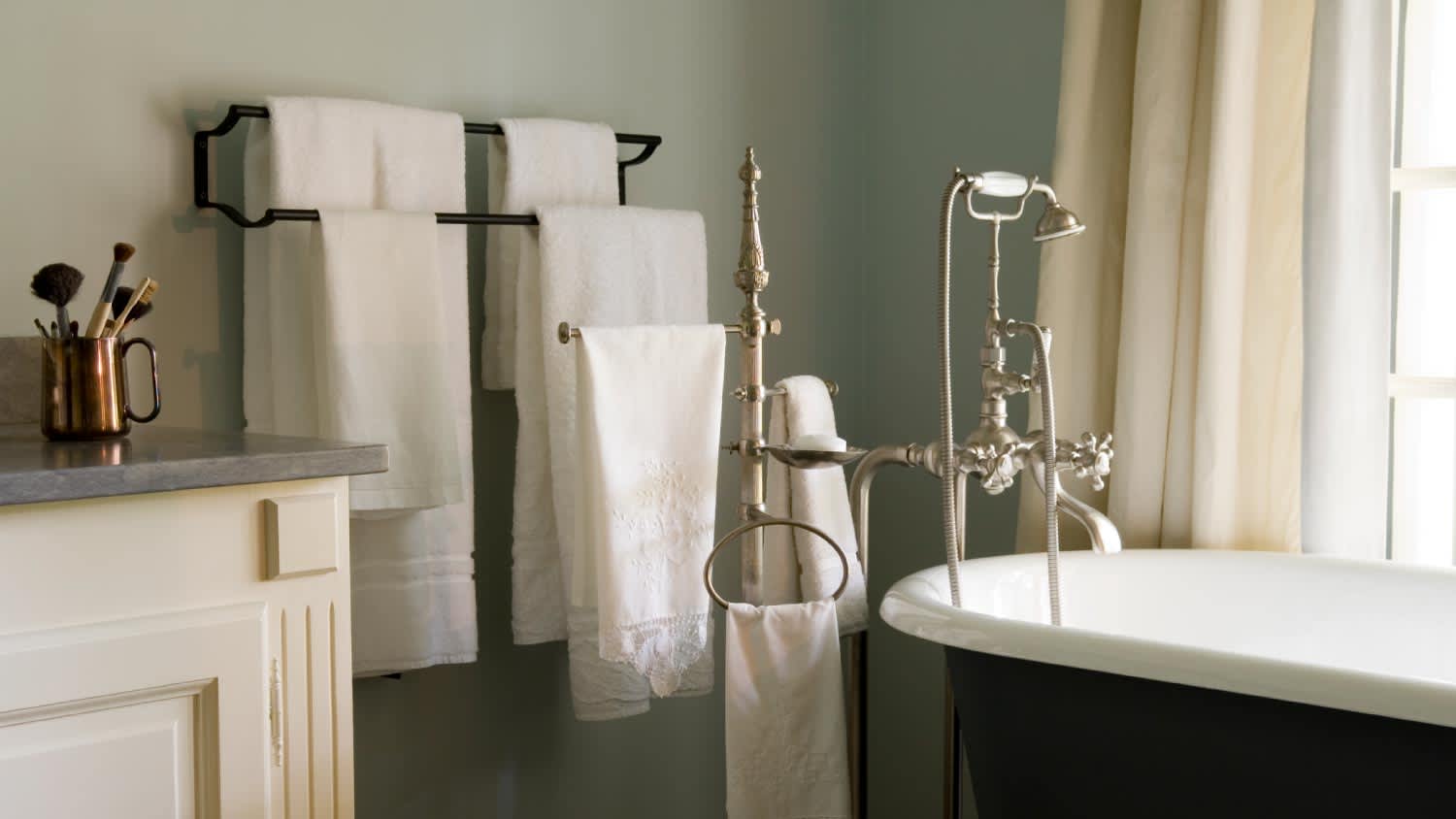 A luxury bathroom with french antiques