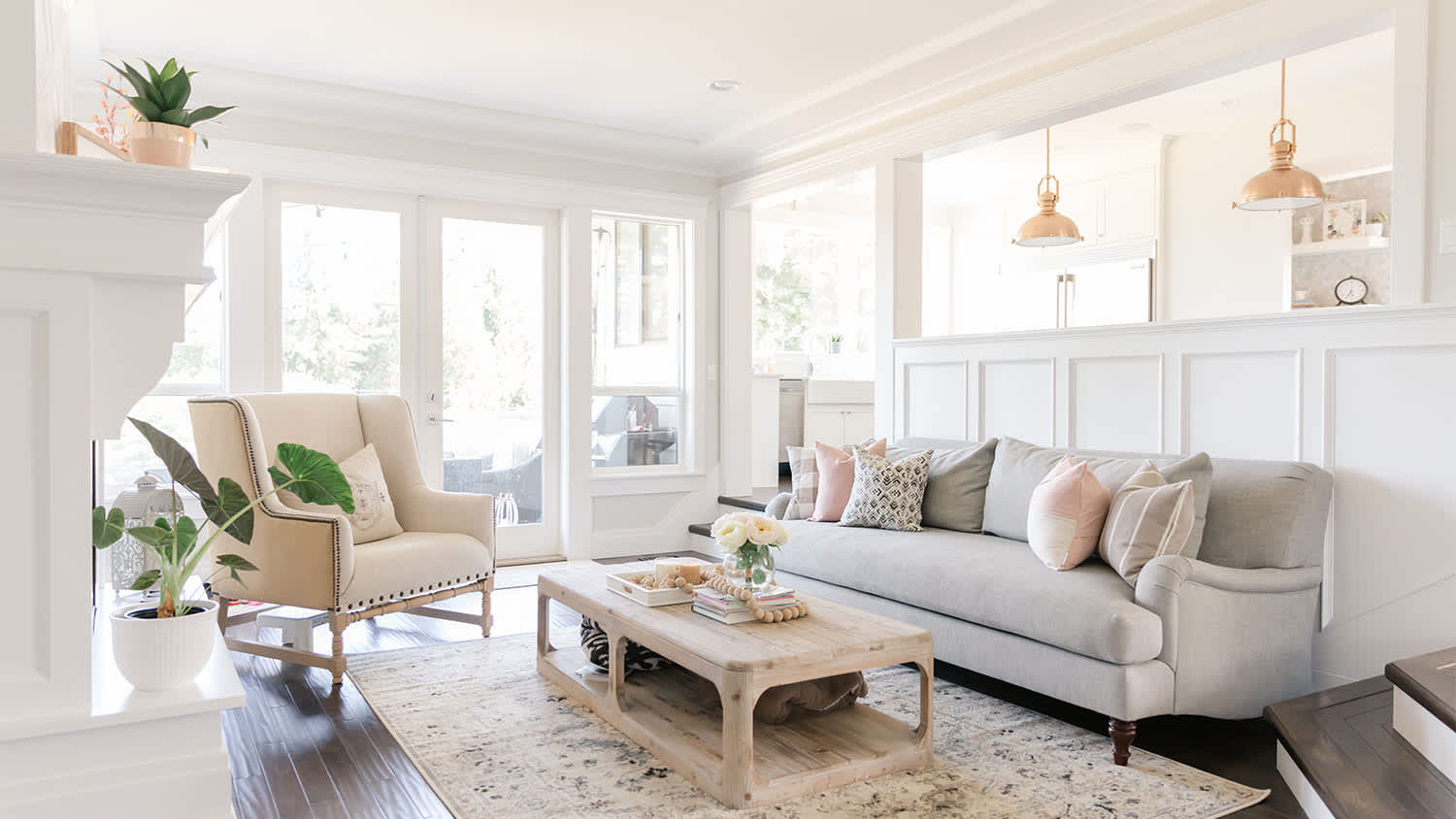 modern bright white farmhouse living room