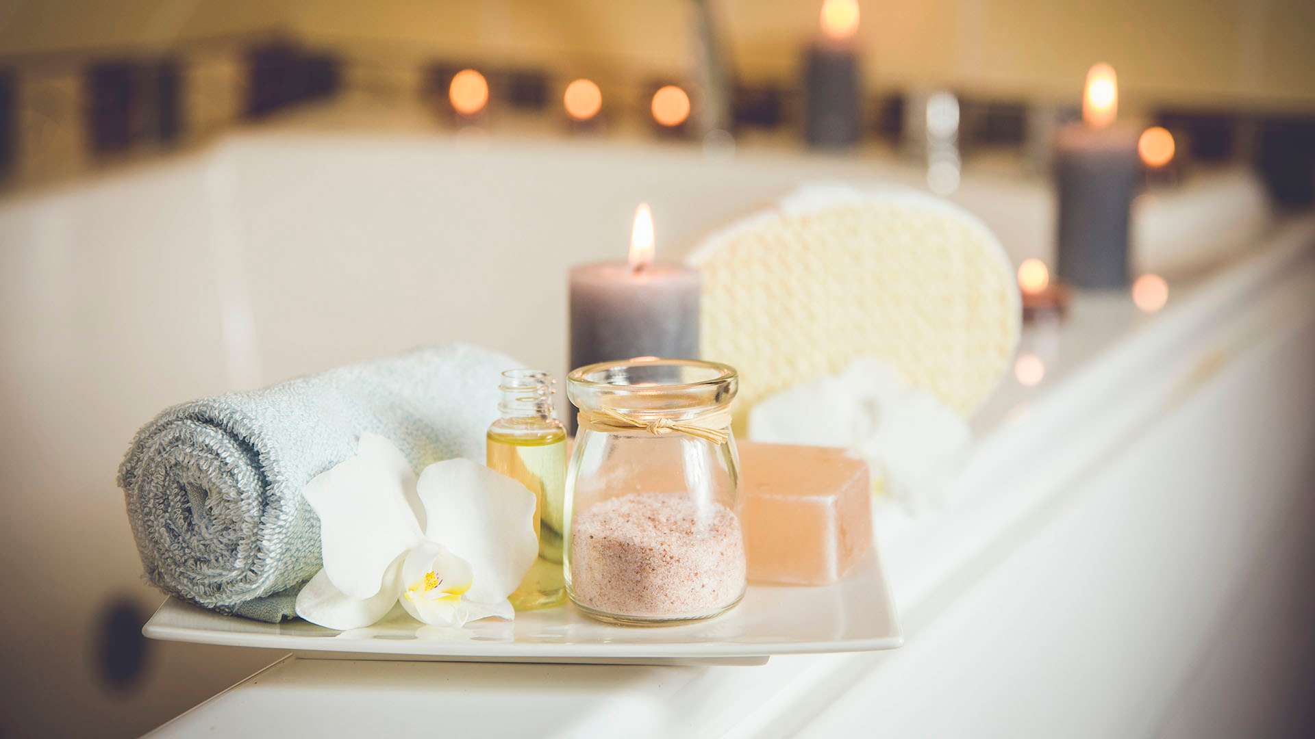 tray with home spa supplies