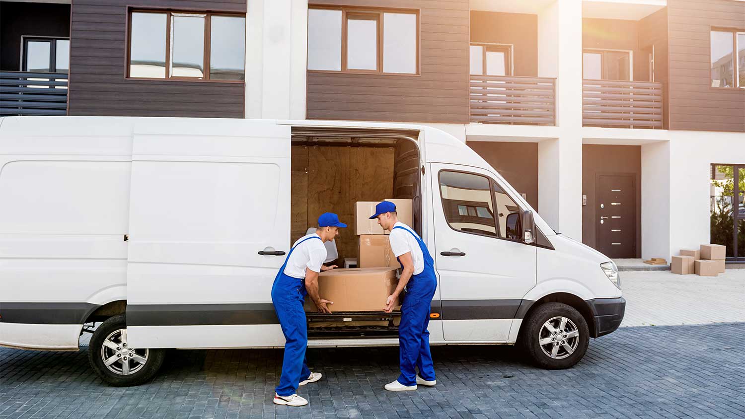 Movers carry boxes