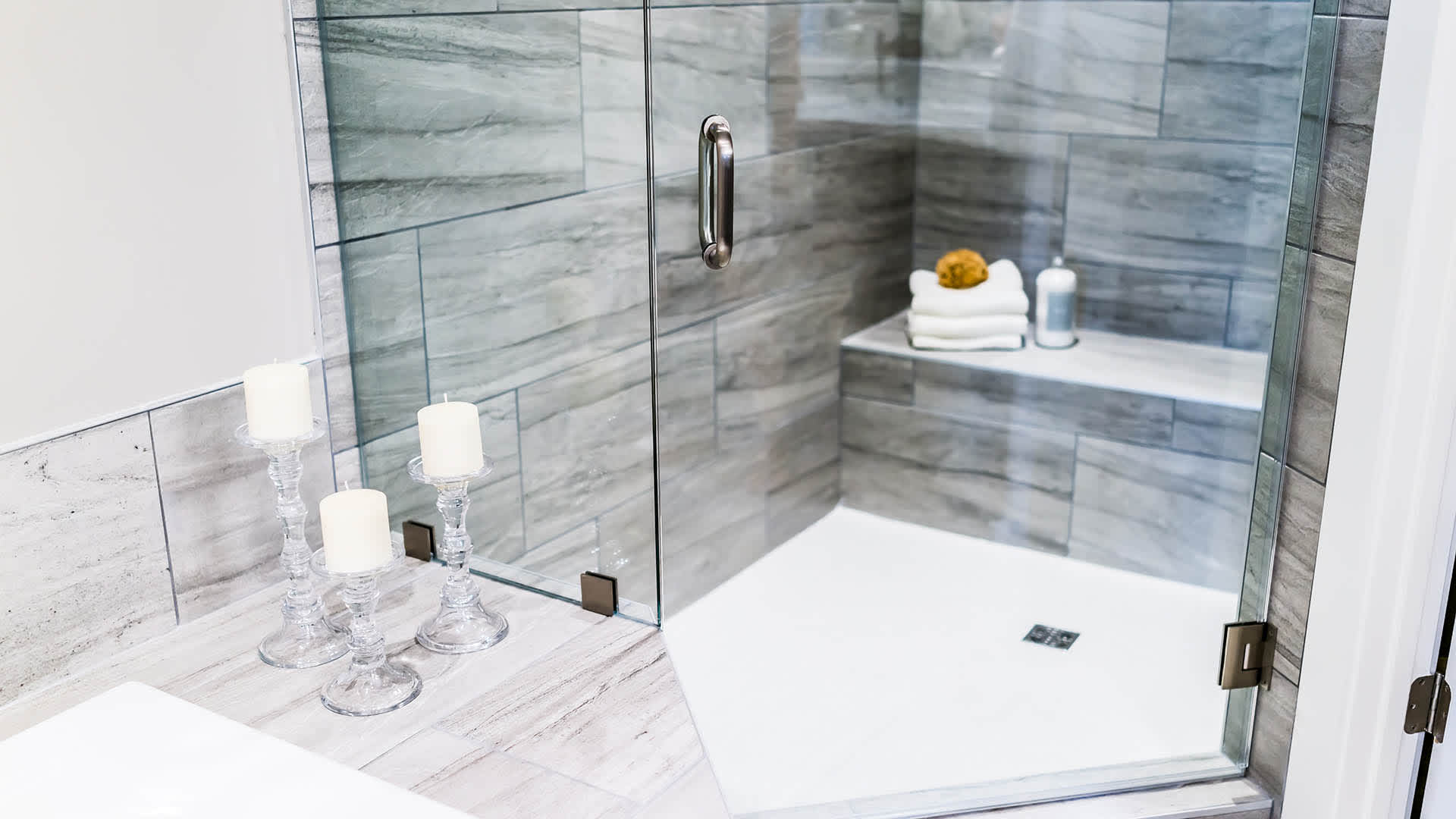 shower with glass door