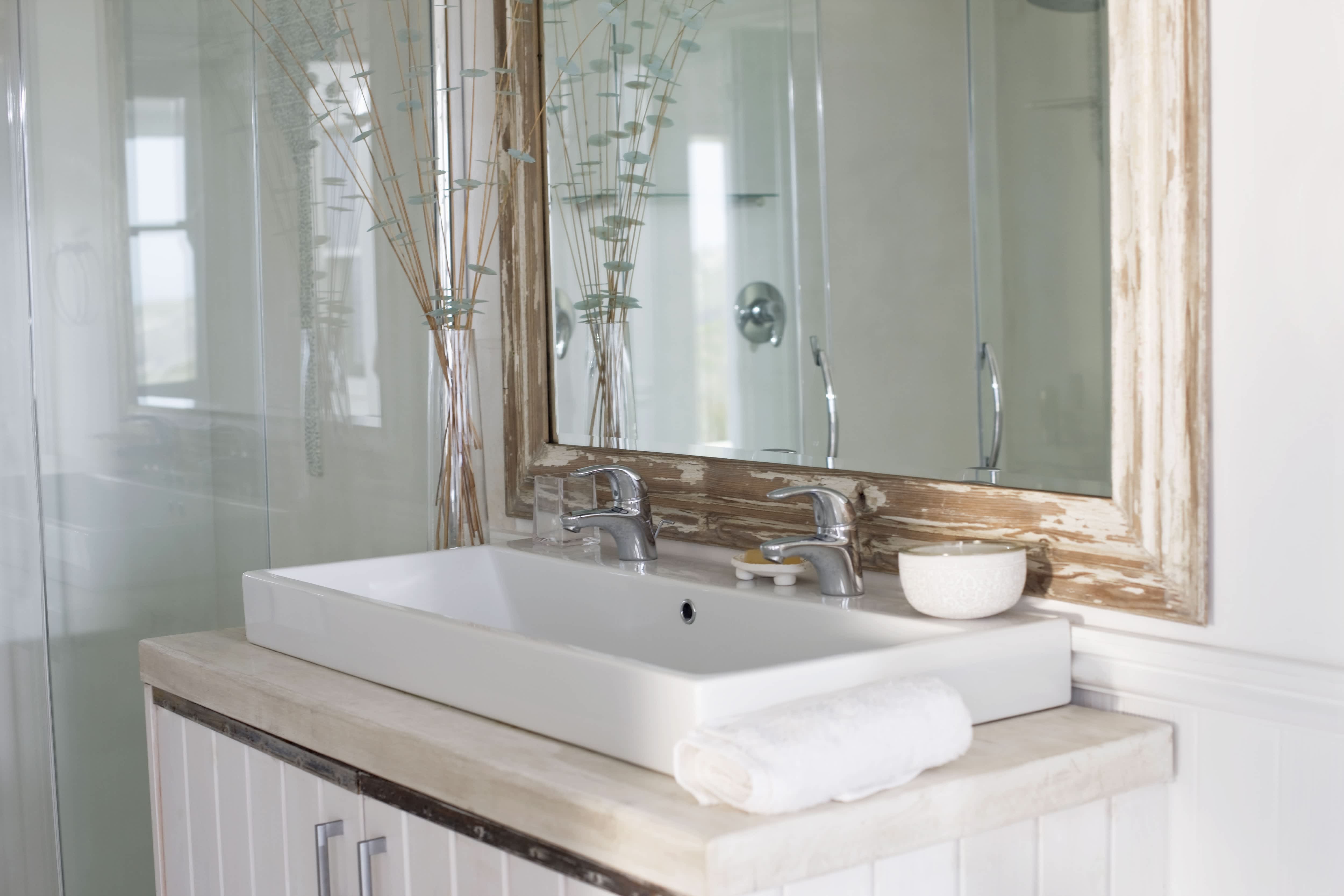 An up close image of a deep farmhouse sink