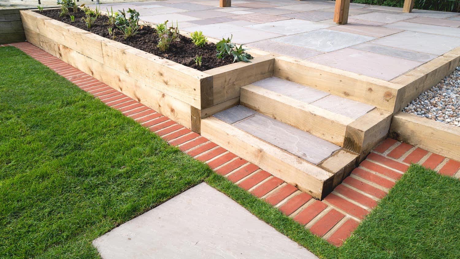 Brick and wood landscape edging