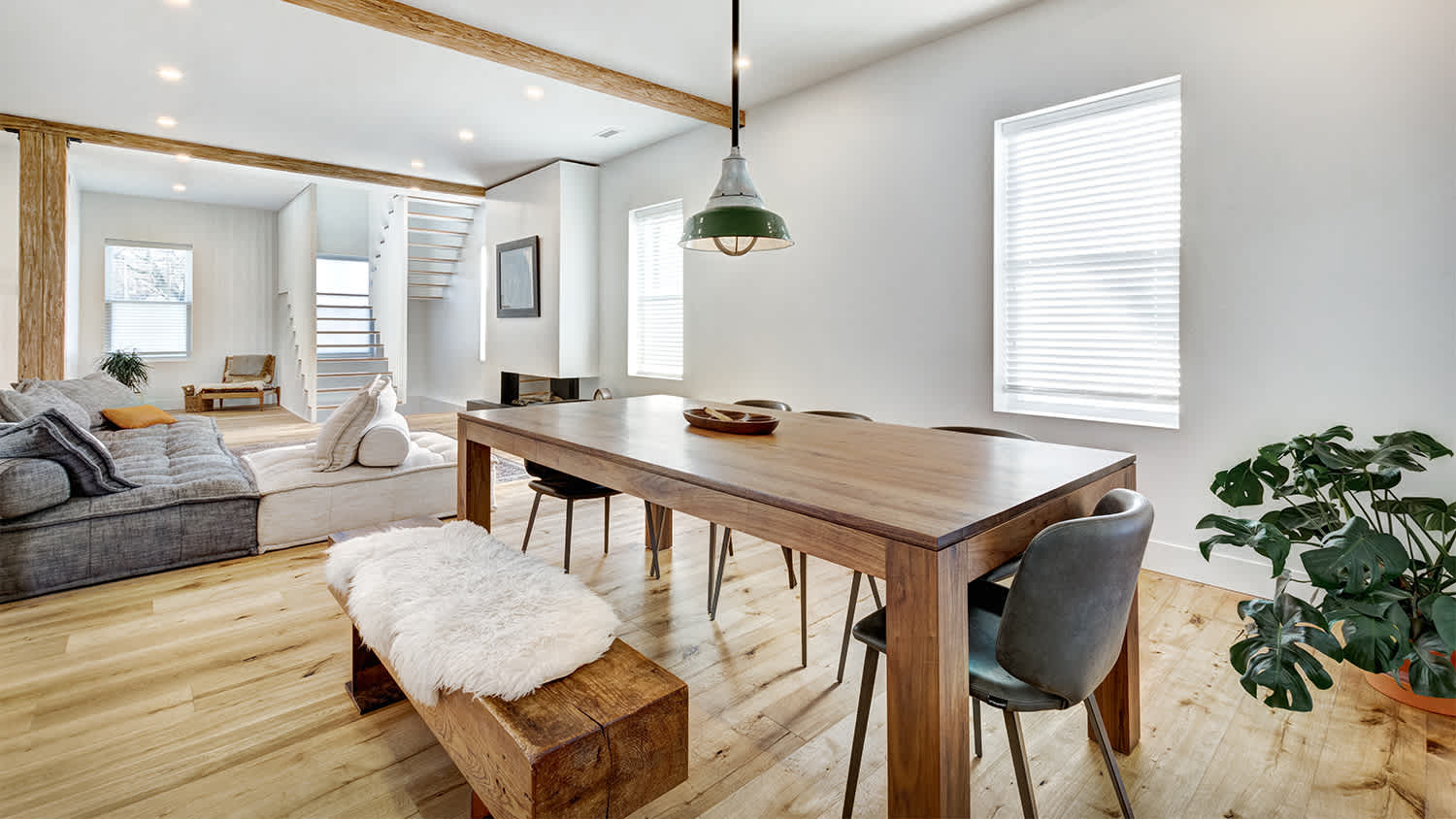 farmhouse dining room with bench