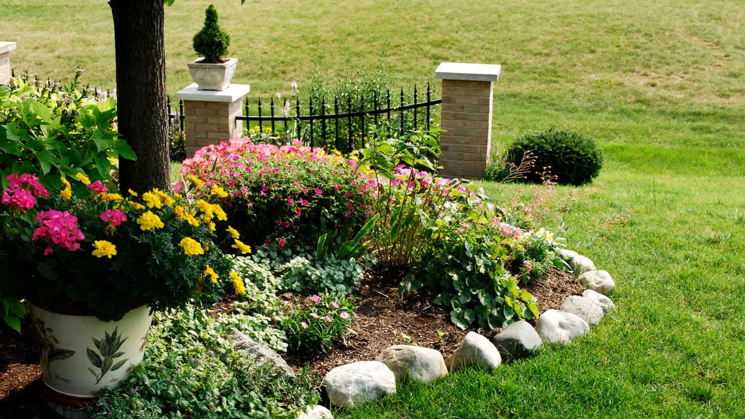 Stone edging on a flower bed