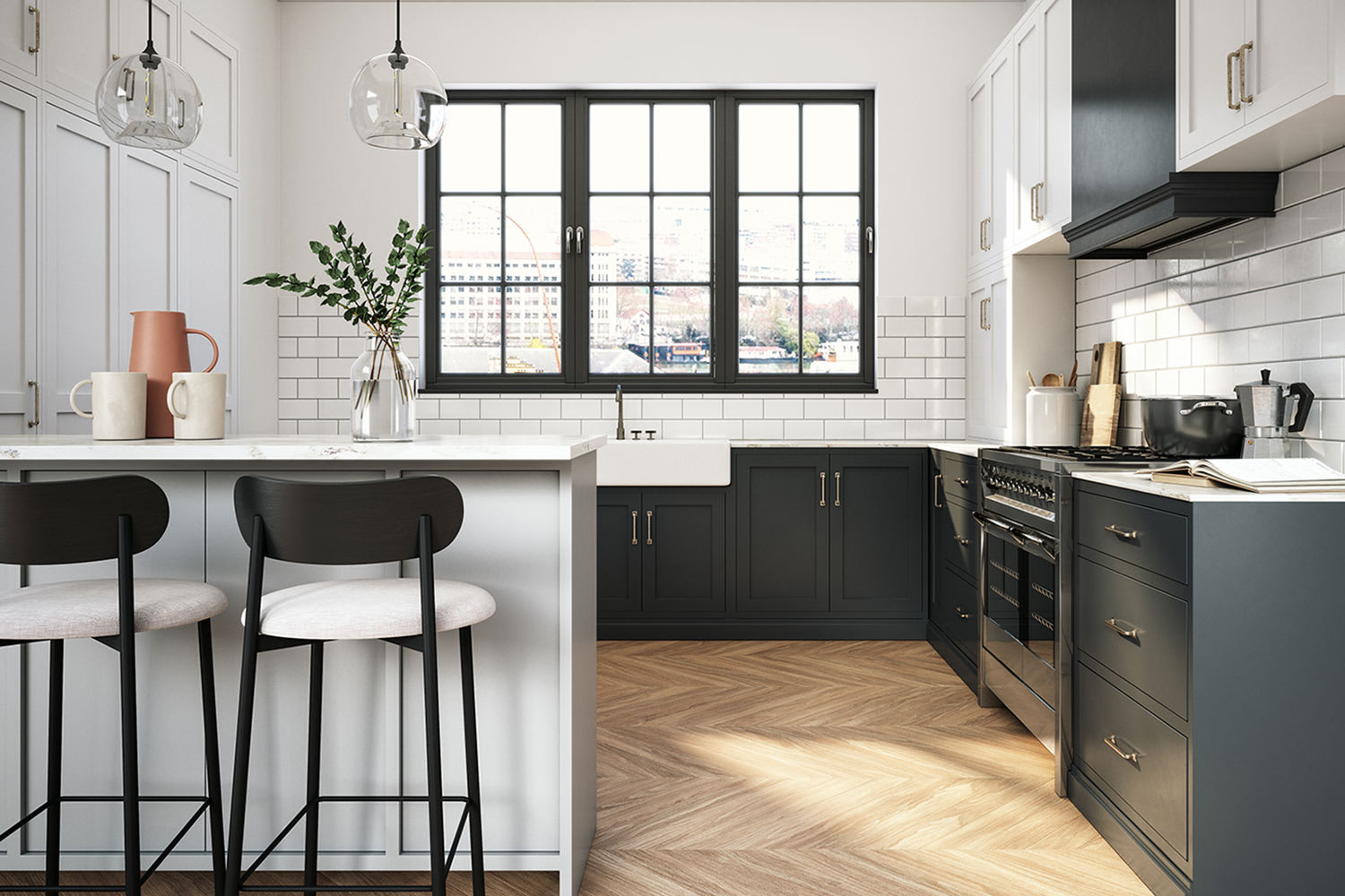 modern black and white kitchen