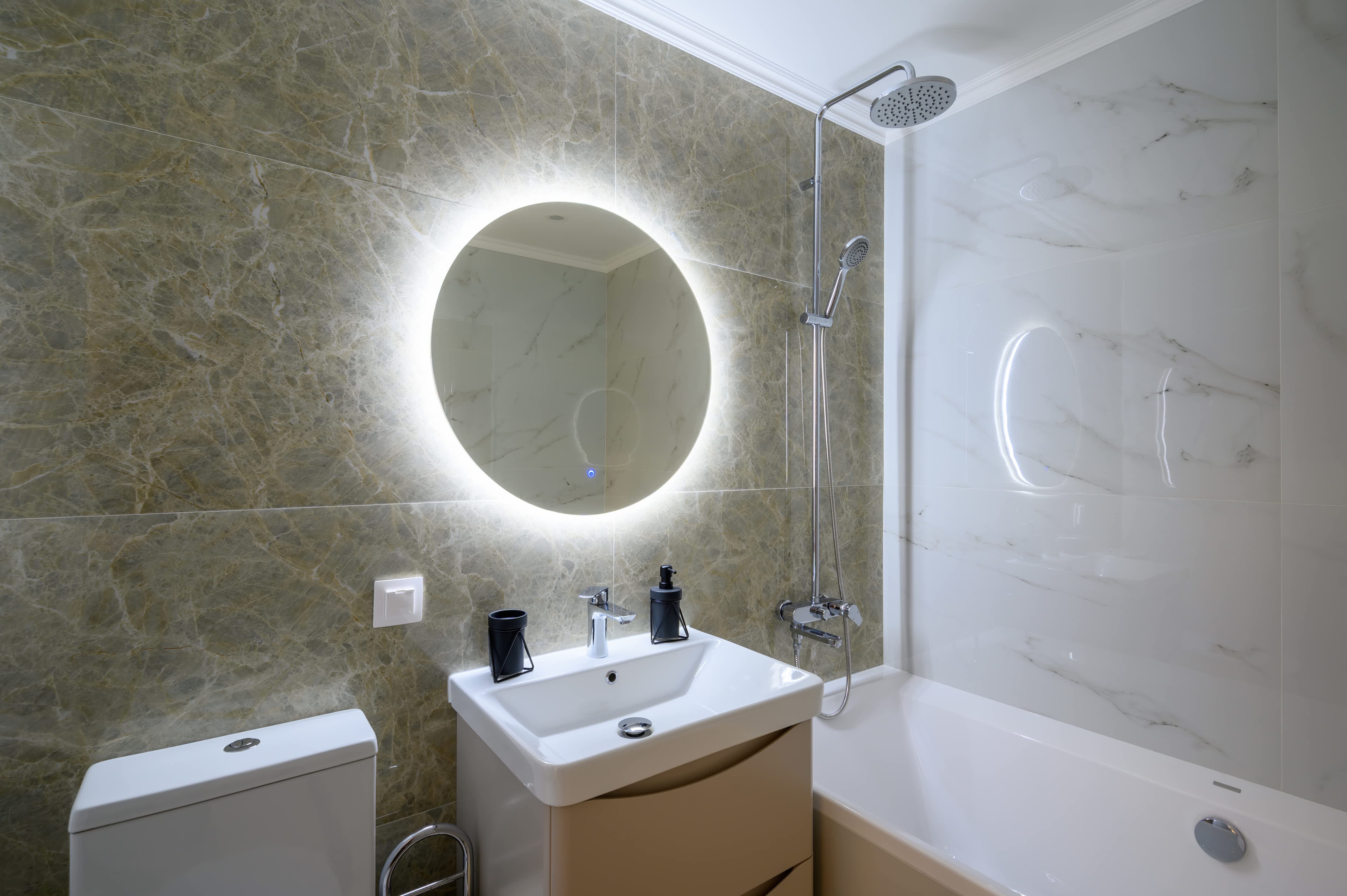 Backlit LED circular mirror