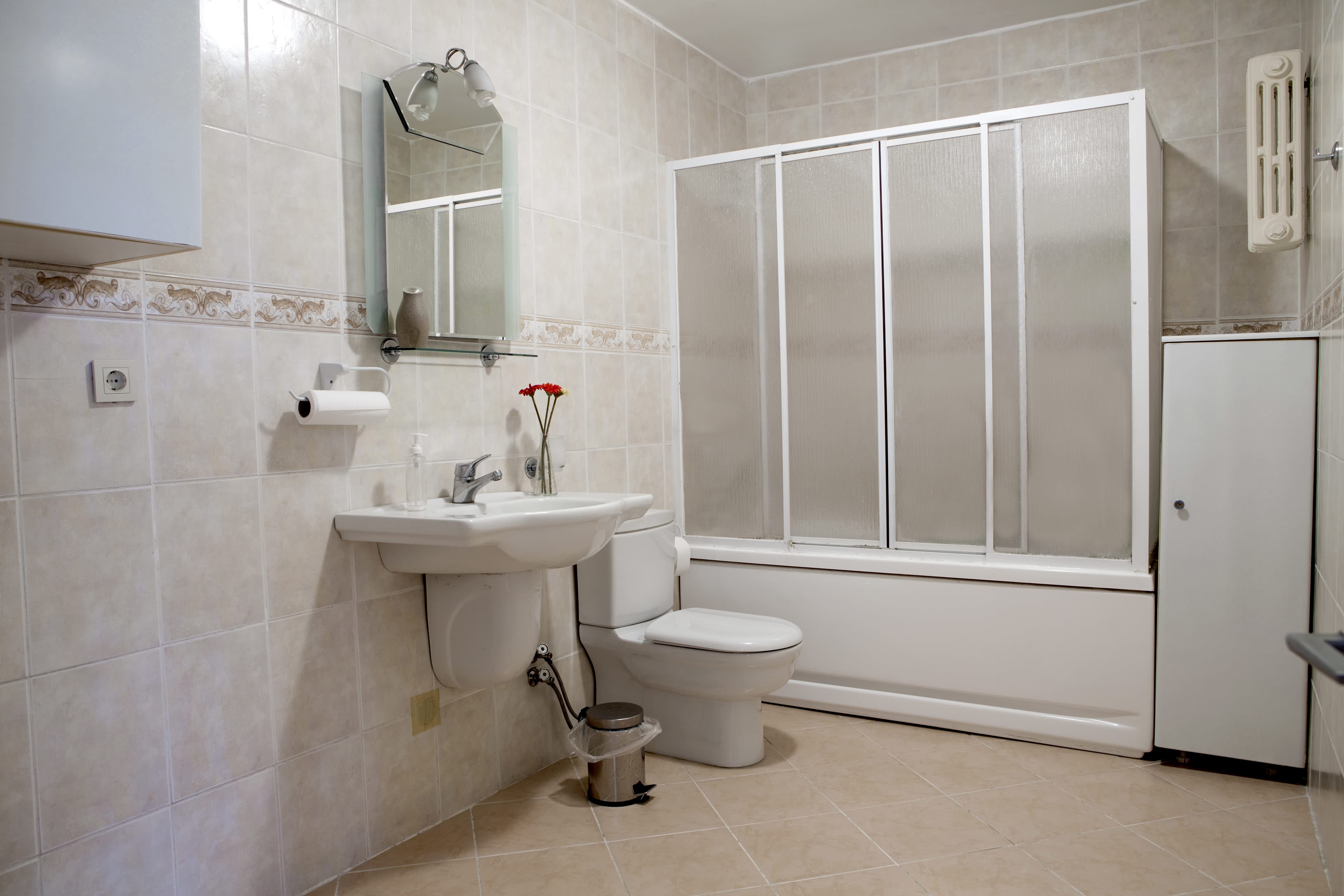 Bathroom mirror with built-in shelf