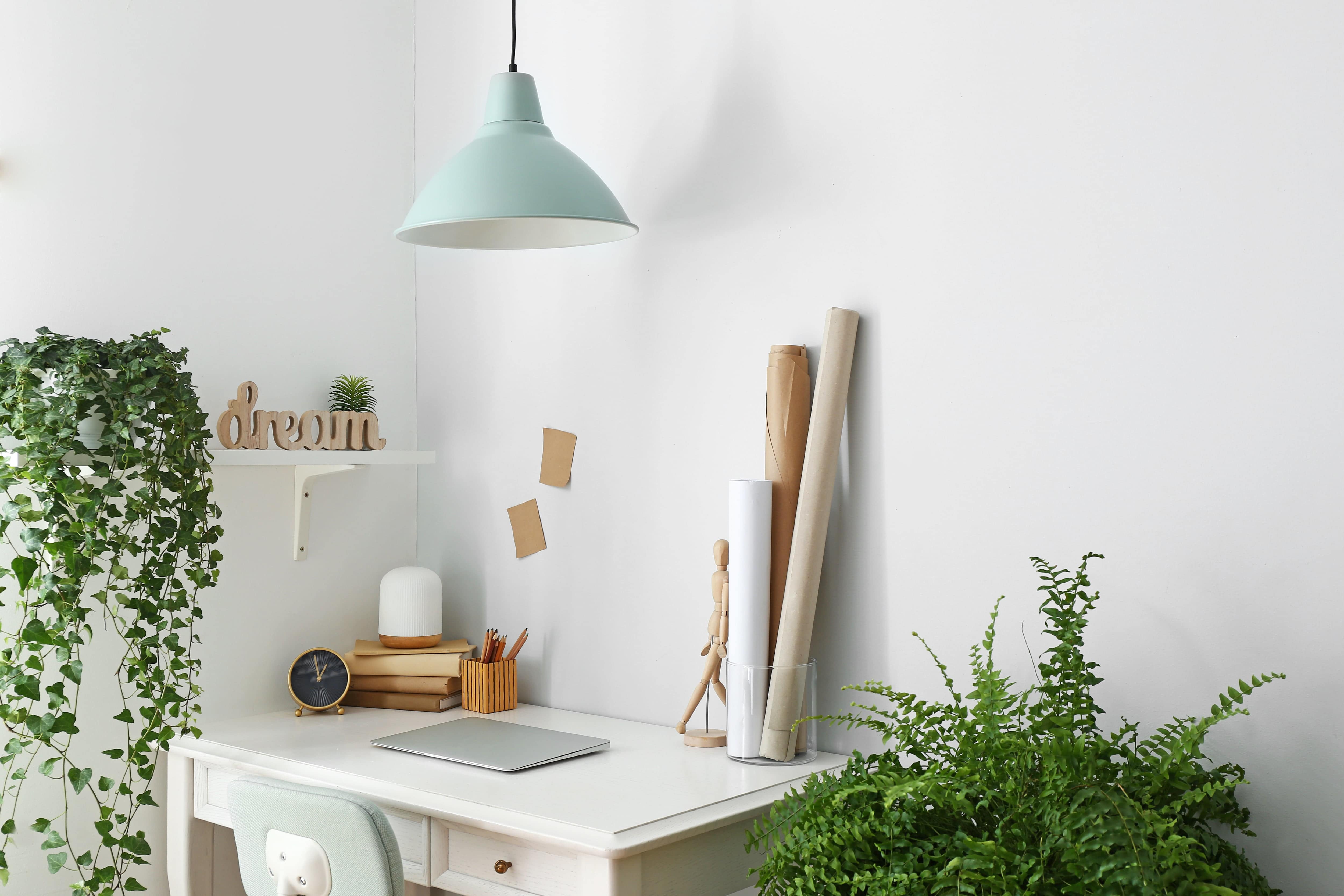 White desk in home office space