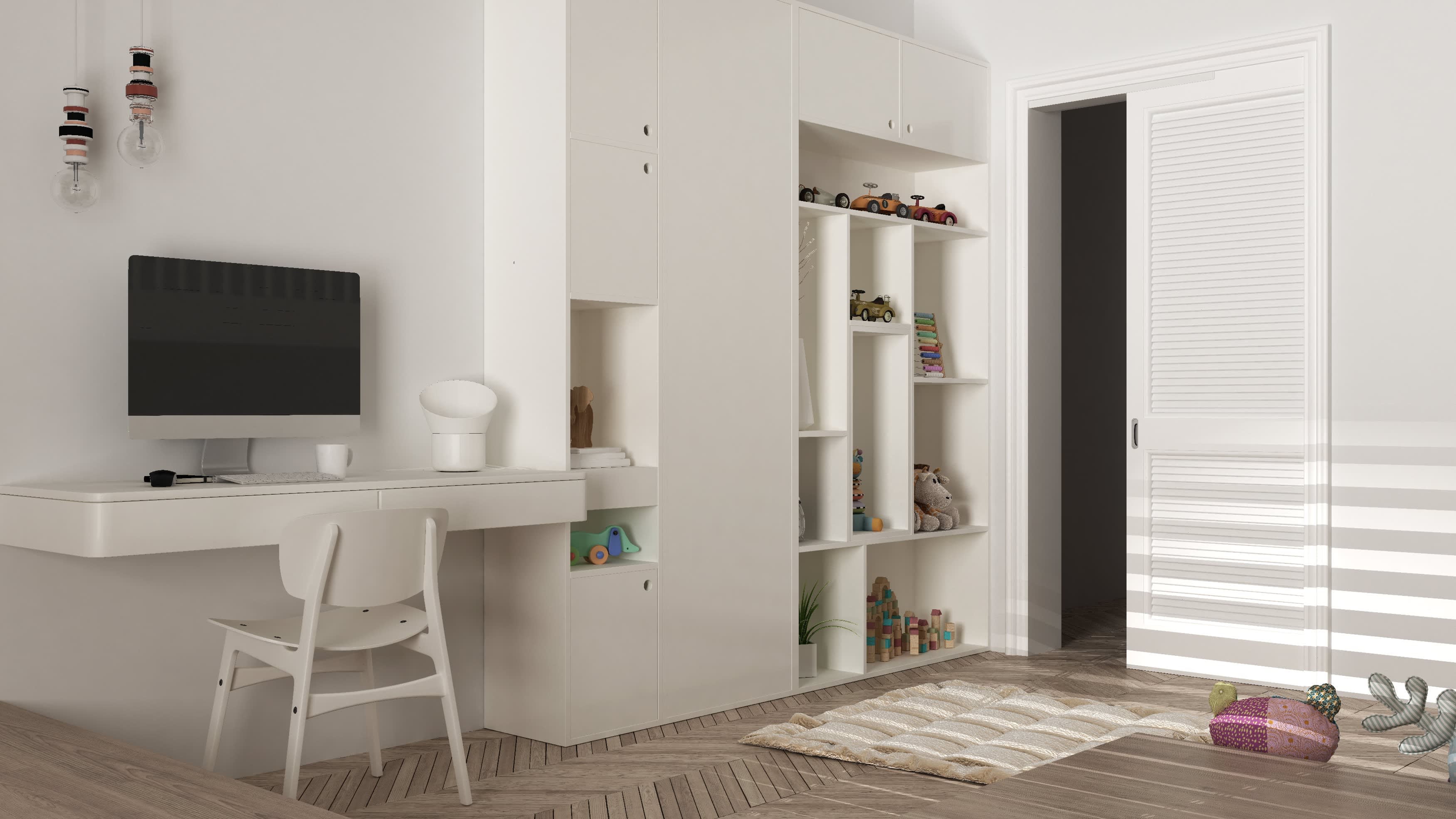 White floating desk in modern room