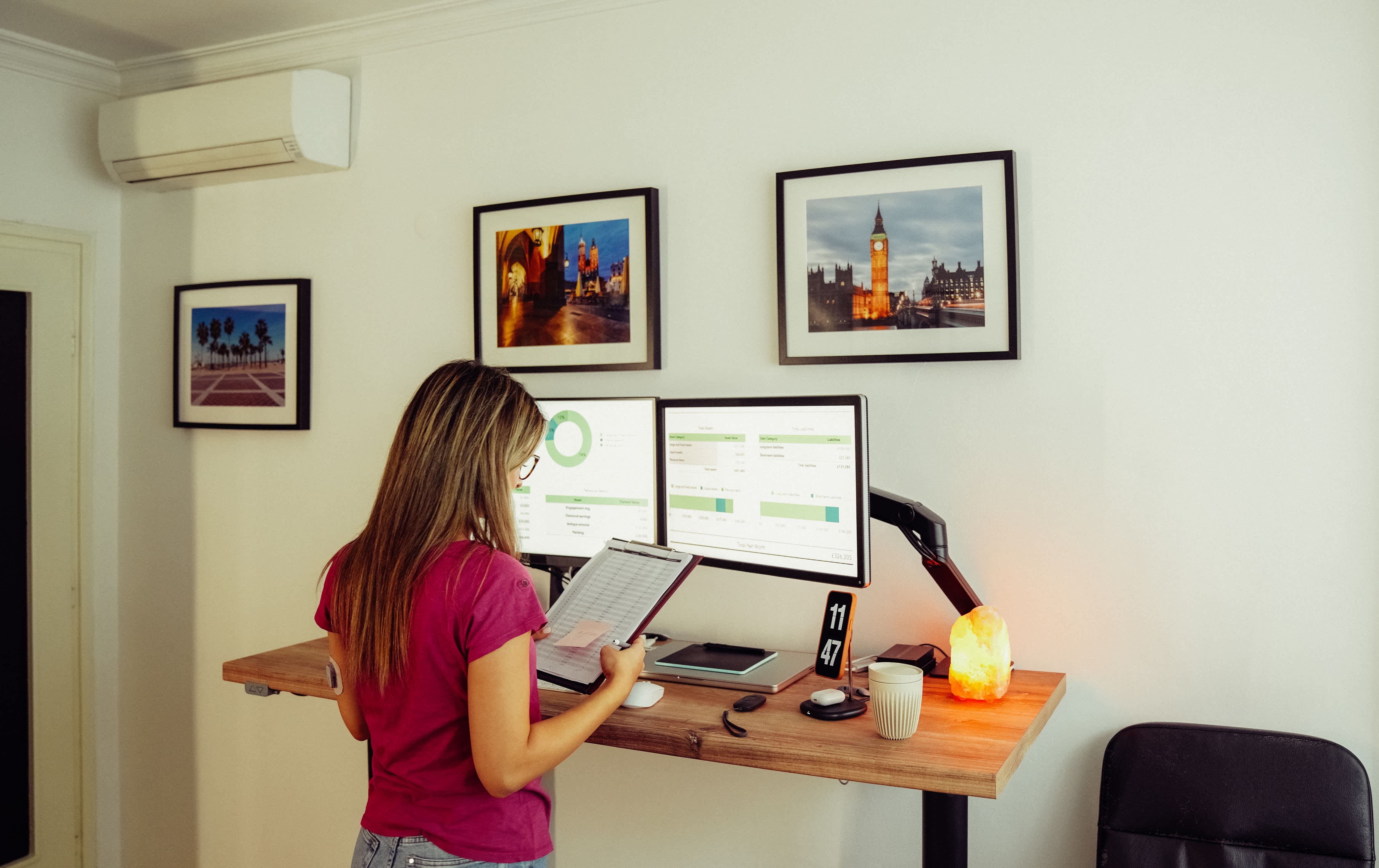 Woman working at a standing desk