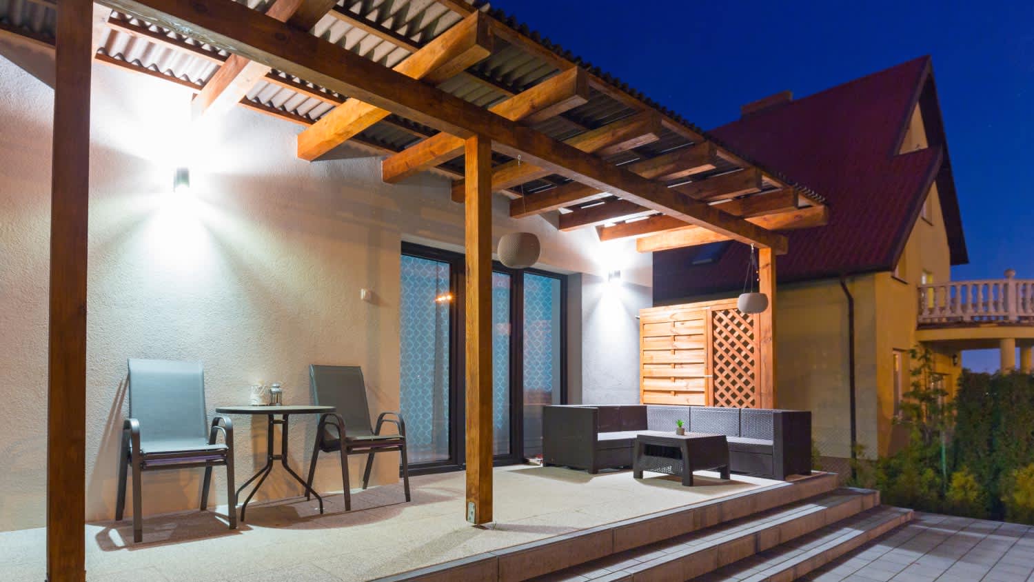 A home terrace in the night