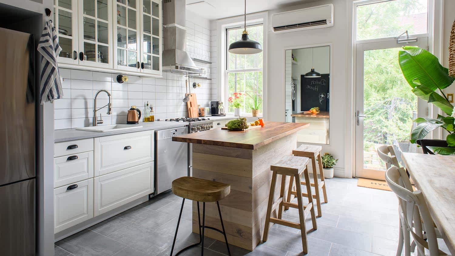 Porcelain tile floor in kitchen