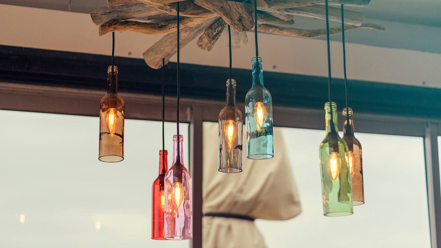 chandelier made out of wine bottles