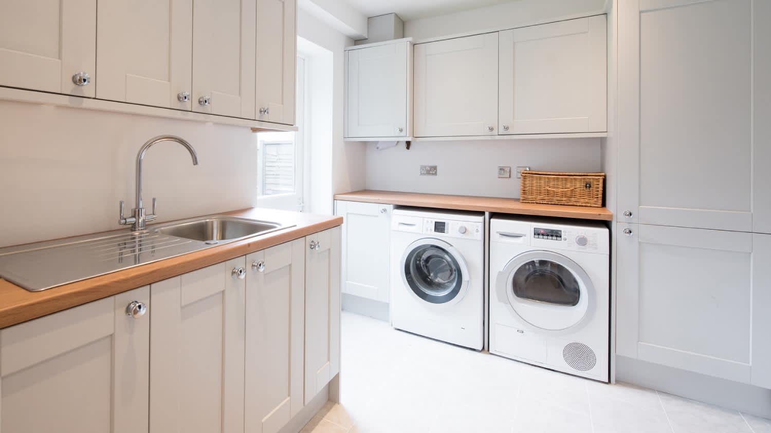 A interior view of a laundry room