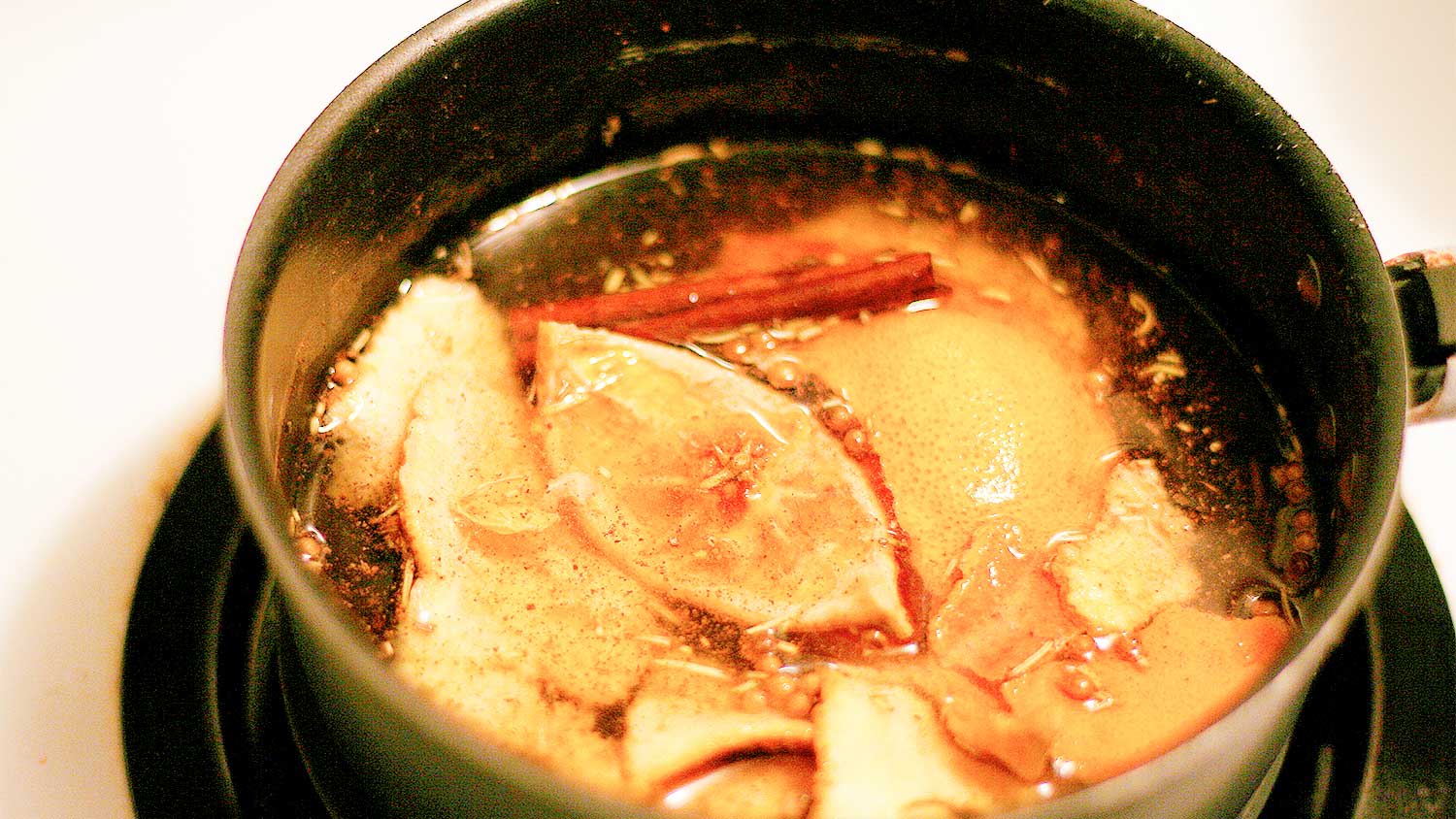 A closeup of stovetop potpourri