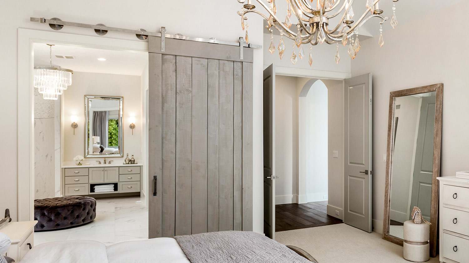 Bedroom gray sliding door room divider