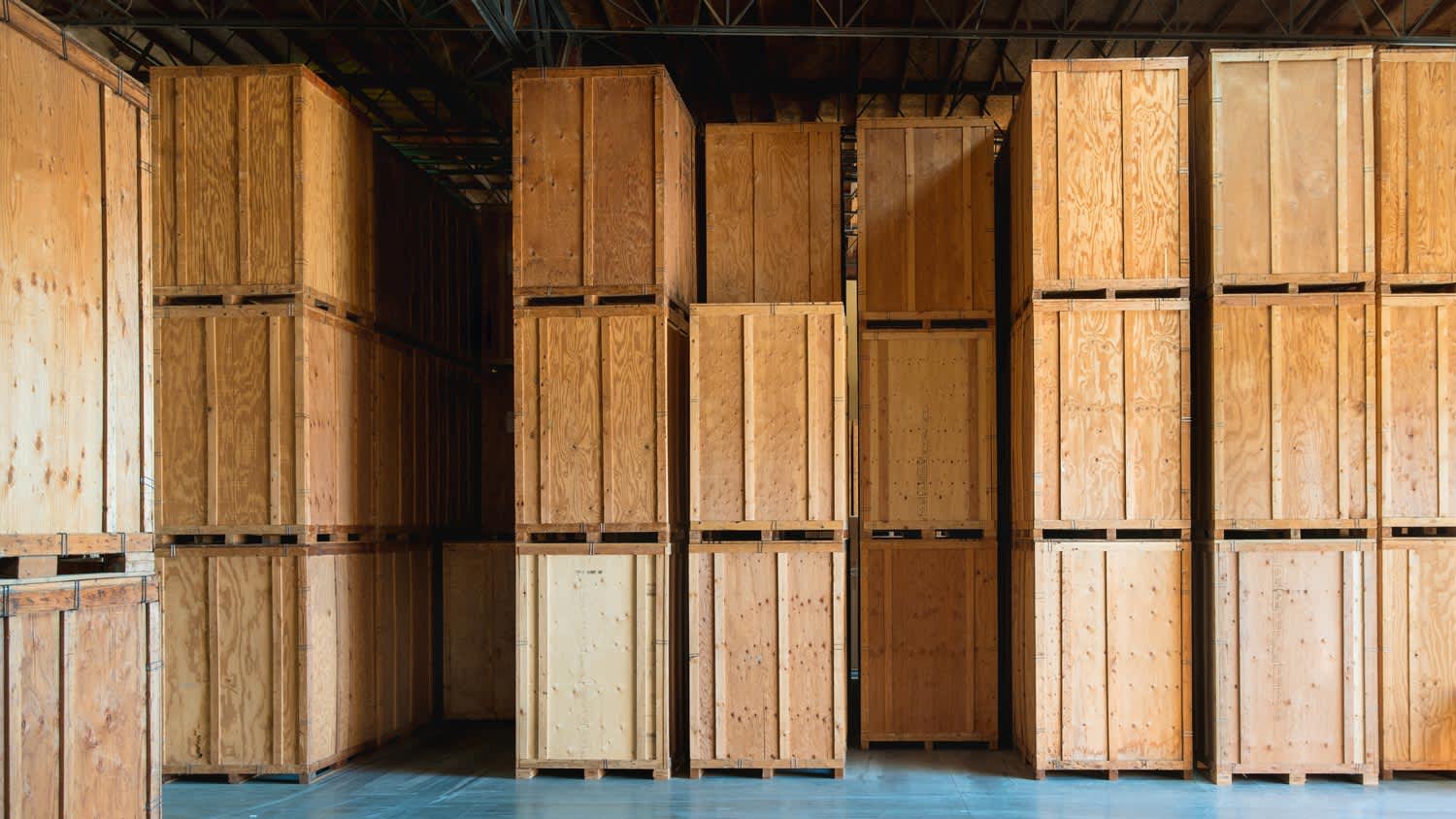 Storage vaults piled in a warehous