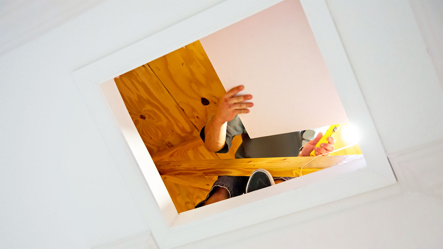 Man inspecting attic