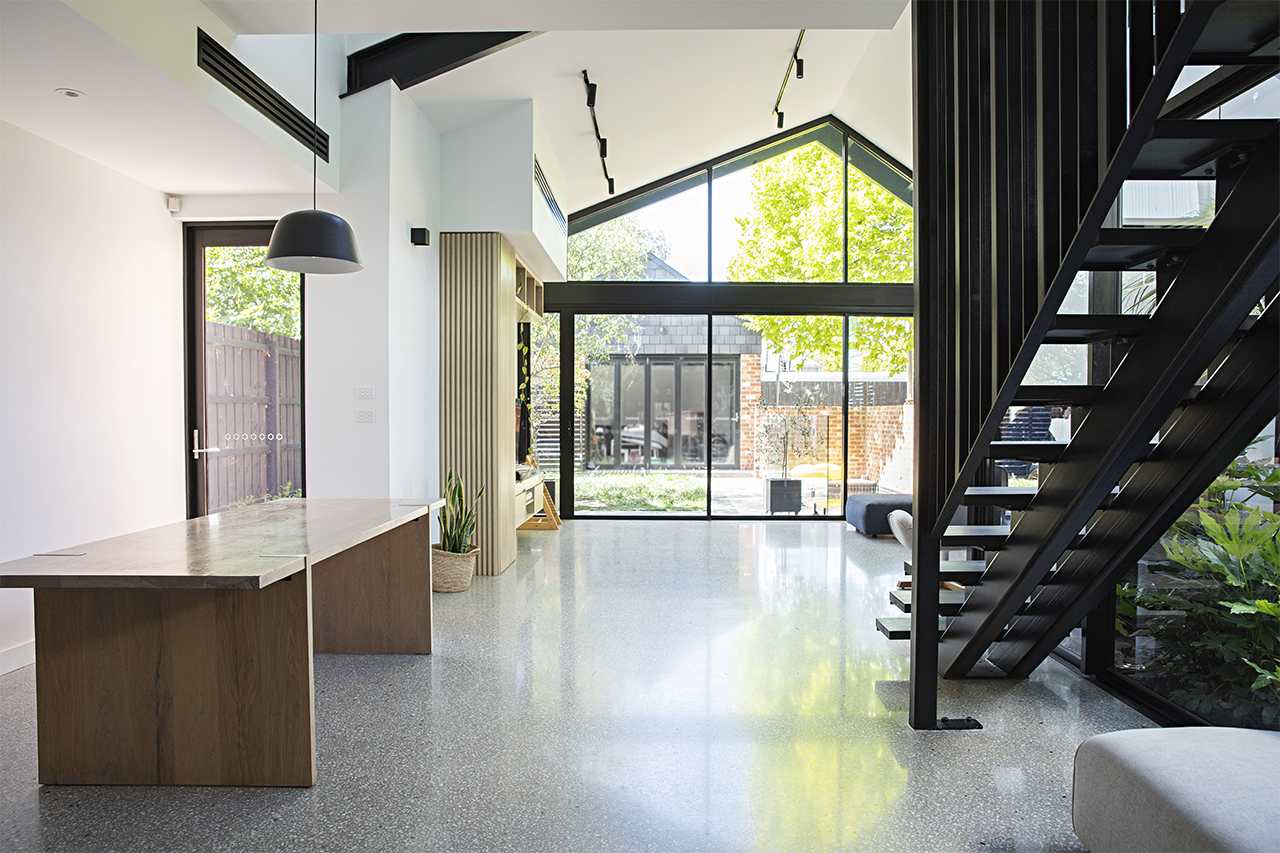 home interior with concrete floor