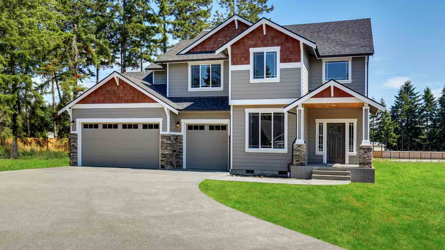 grey and red house on concrete porch