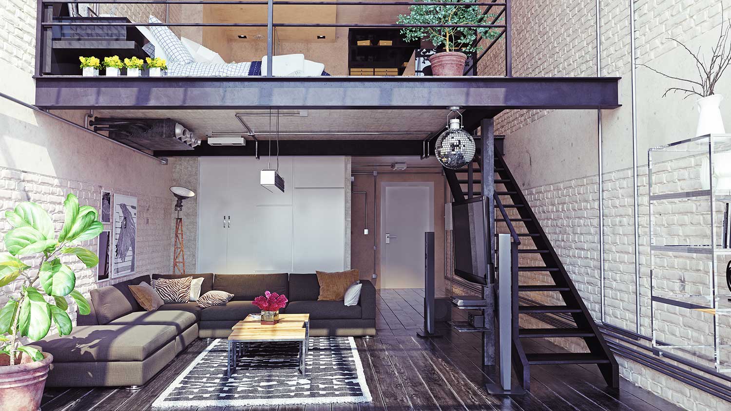 Loft with steel beam