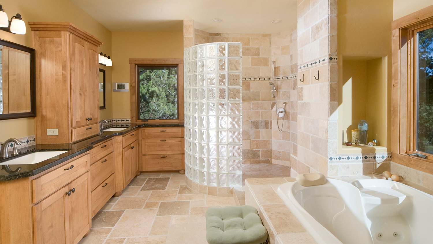 large bathroom with shower and tub
