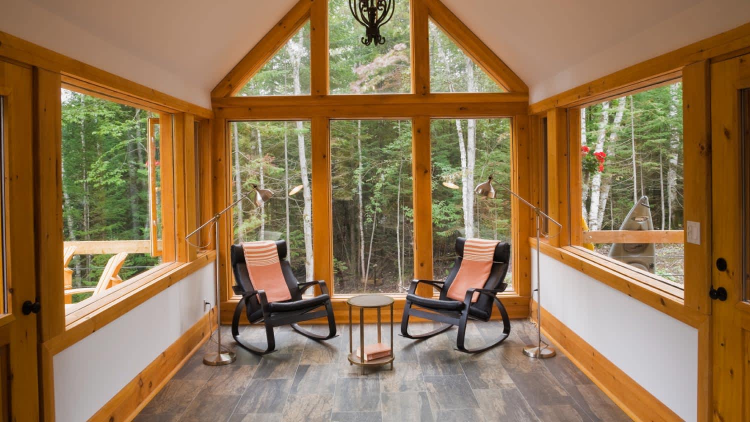 A reading room with ceramic tile floor