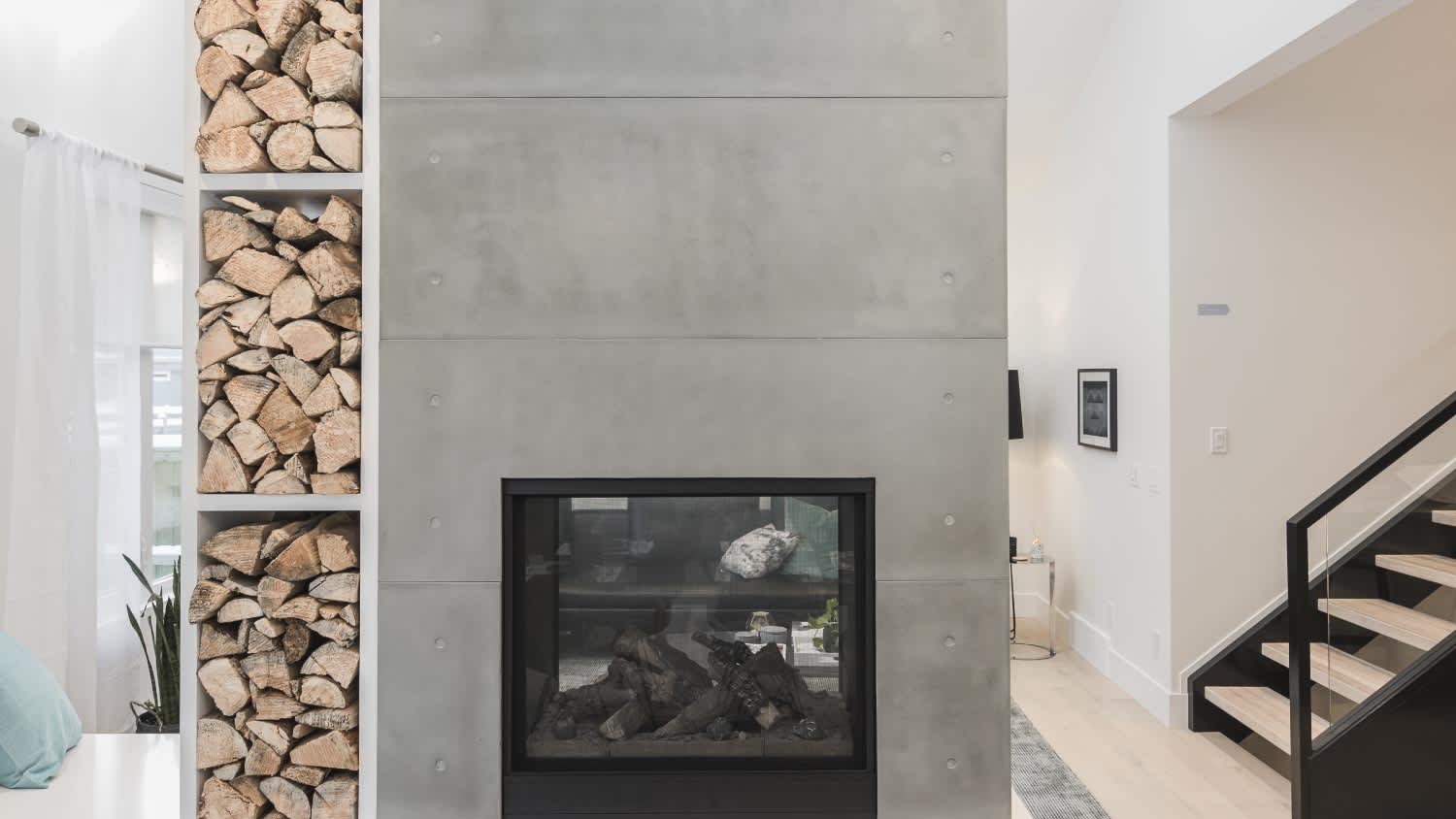 A modern house with fireplace