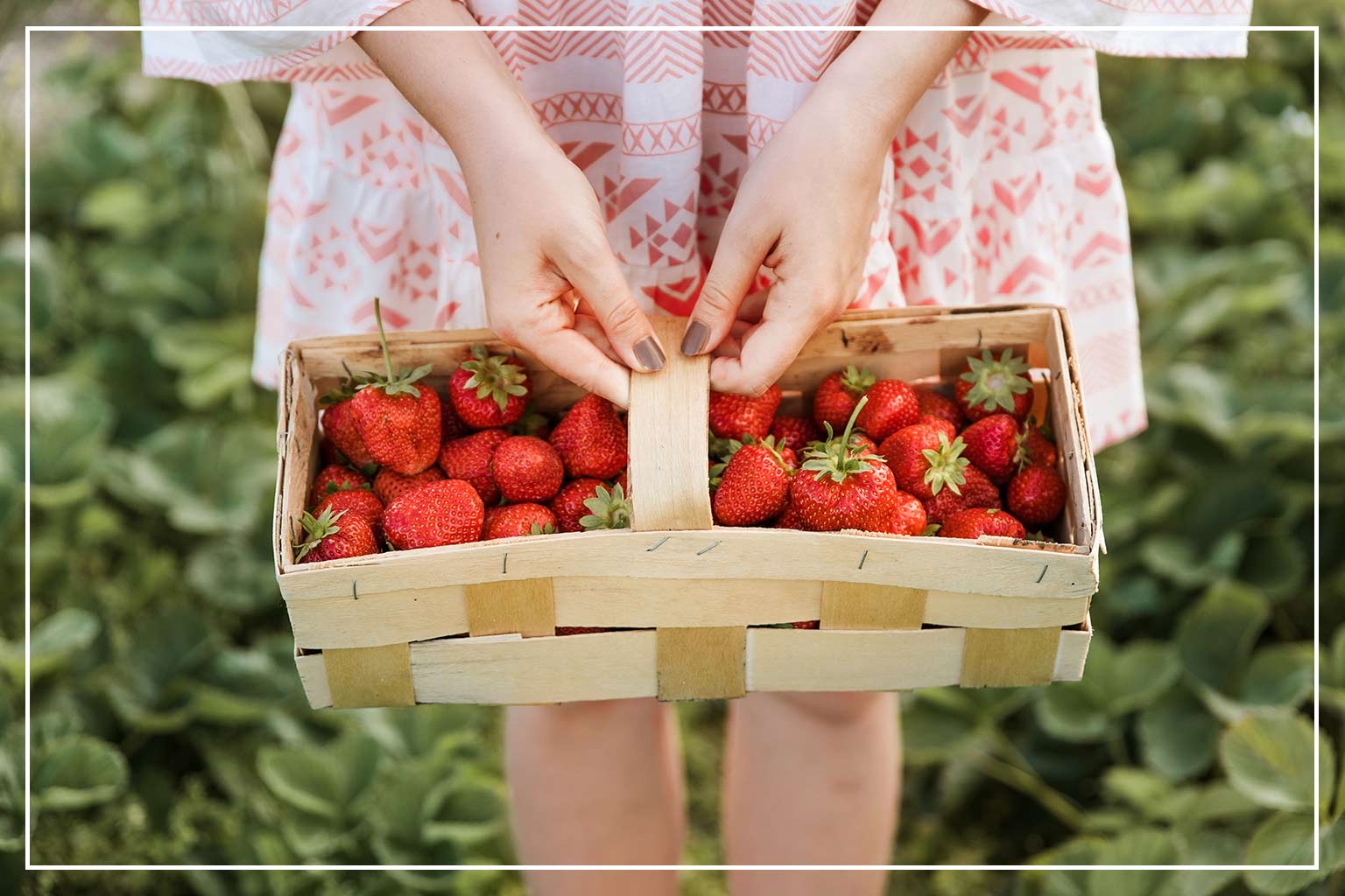 woman holding a basket of strawberries