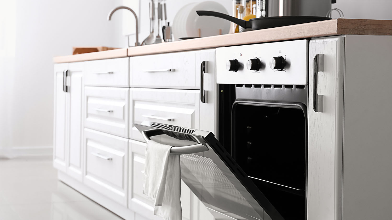 Closeup of an open oven