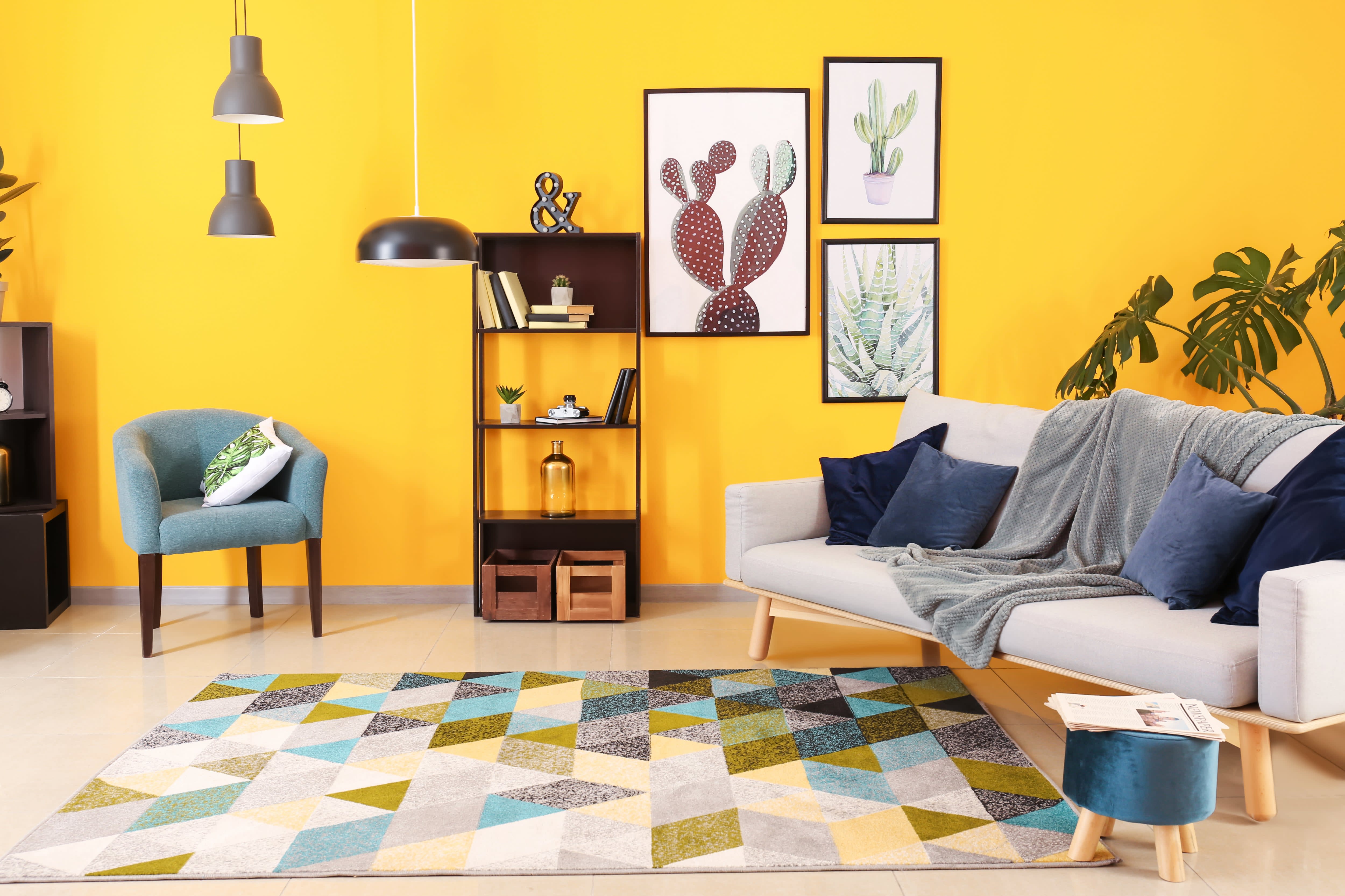 Bright yellow living room