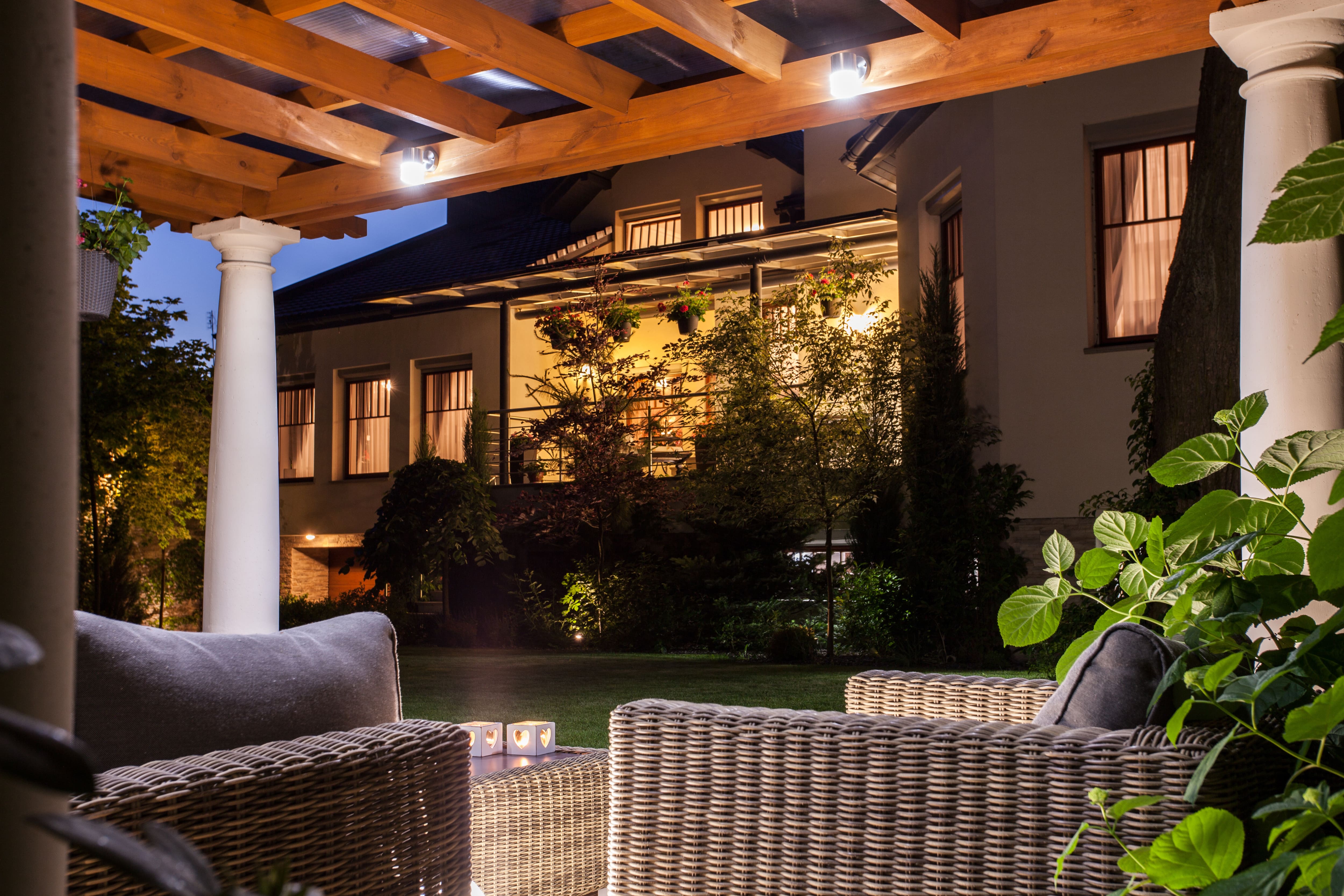 Pergola with mounted lights