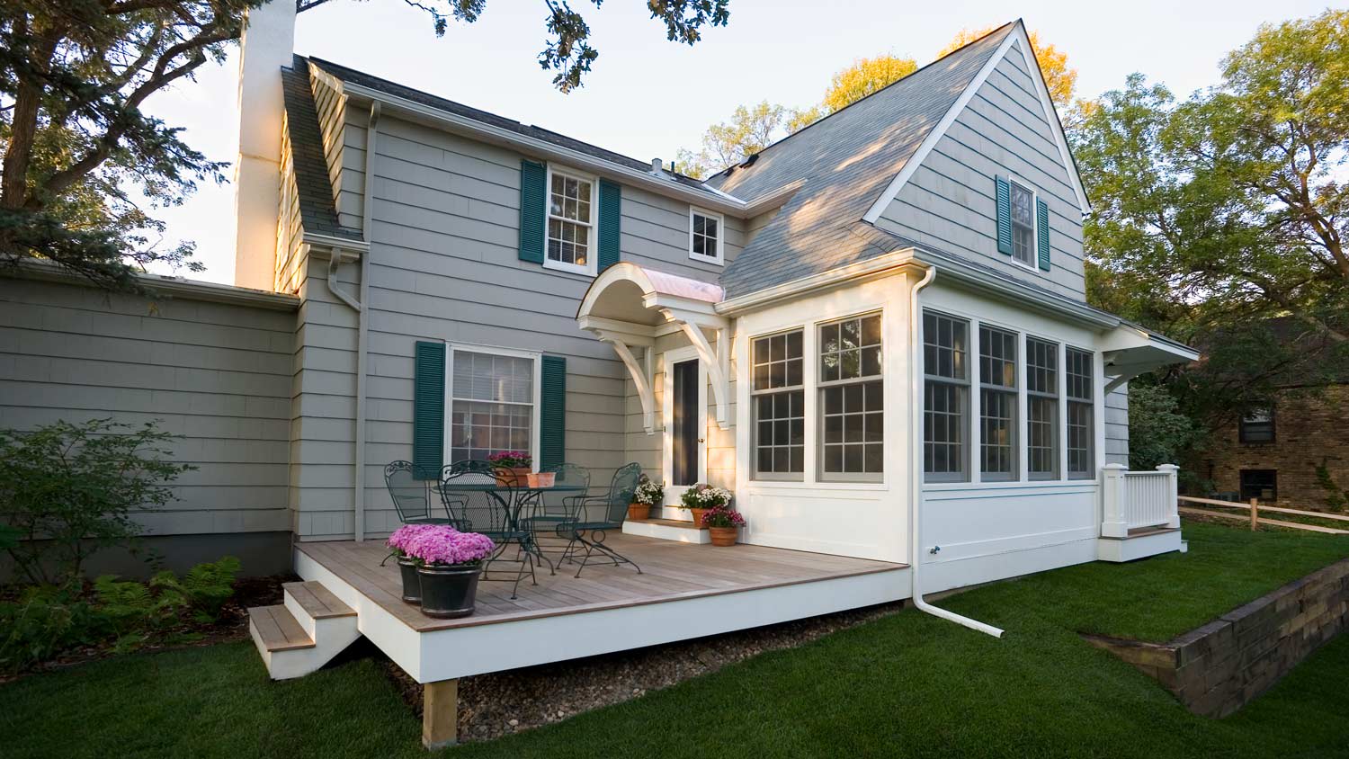 The exterior of a house with a deck